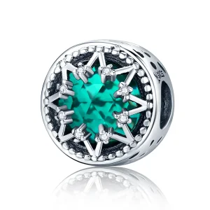 (image for) Pandora Style Silver Charm, Romantic Emerald Snowflakes - SCC308