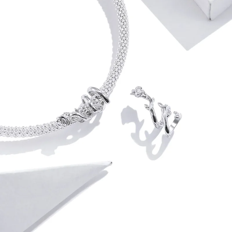 (image for) Pandora Style Silver Charm, Rose Vines - BSC310 - View 4