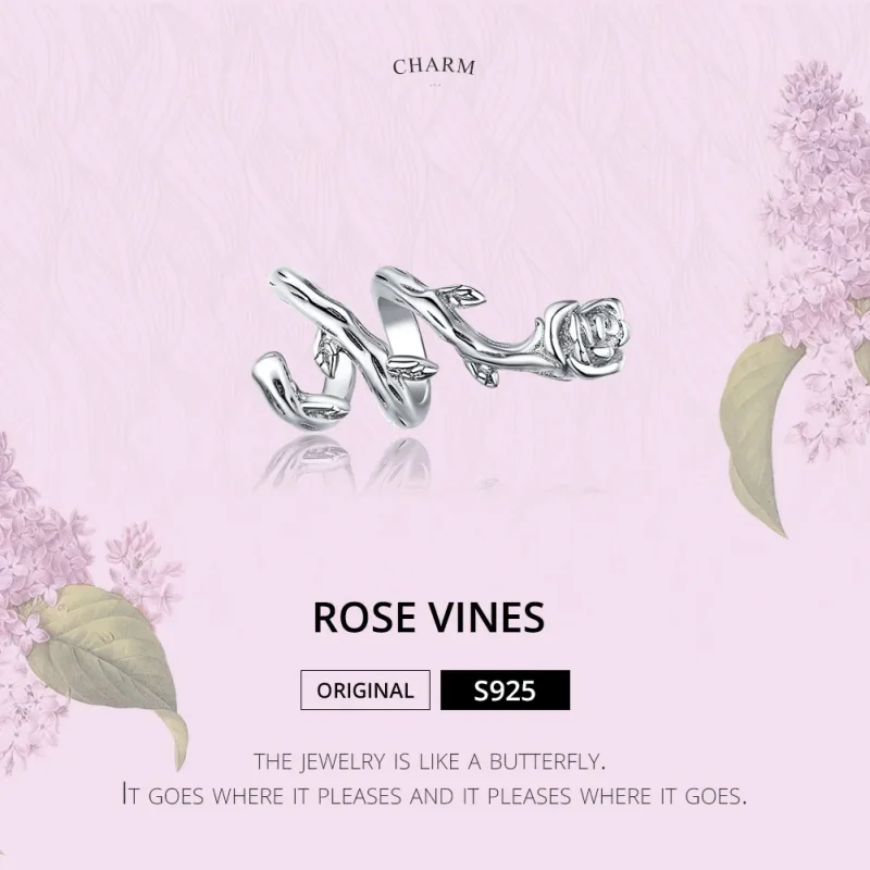 (image for) Pandora Style Silver Charm, Rose Vines - BSC310 - View 6