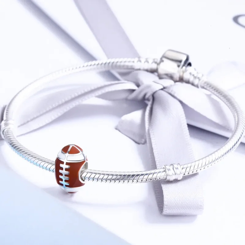 (image for) Pandora Style Silver Charm, Rugby Ball, Red Enamel - SCC442 - View 4