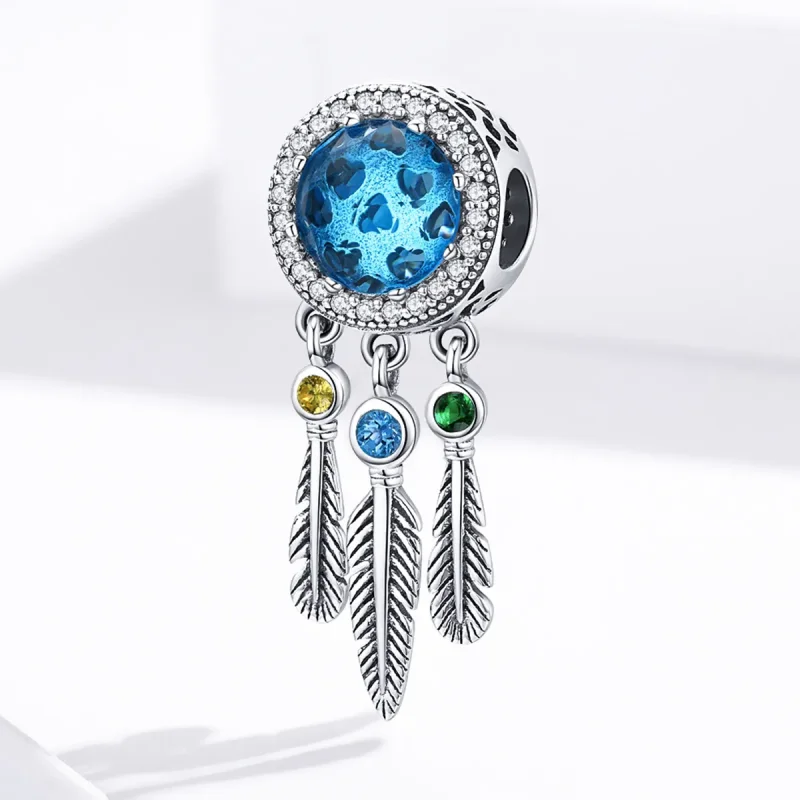 (image for) Pandora Style Silver Charm, Sapphire Dream Catcher - SCC1384 - View 3