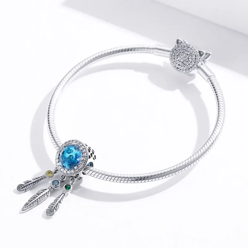 (image for) Pandora Style Silver Charm, Sapphire Dream Catcher - SCC1384 - View 4