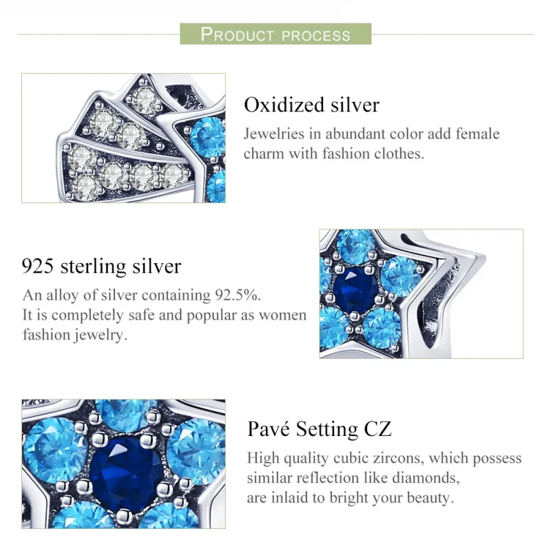(image for) Pandora Style Silver Charm, Sapphire Jewellery Stars - SCC912 - View 7
