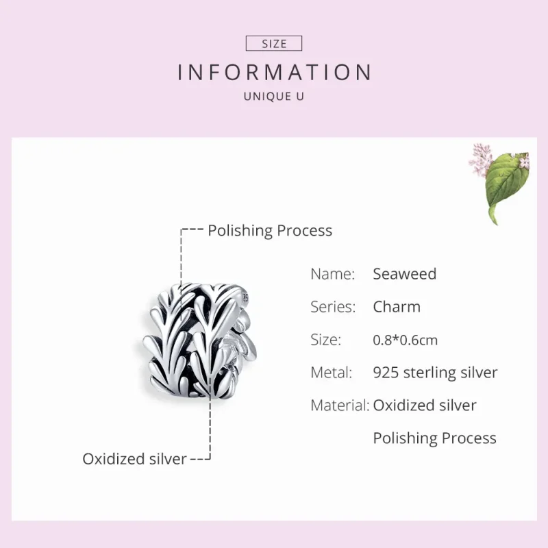 (image for) Pandora Style Silver Charm, Seaweed - SCC1534 - View 7