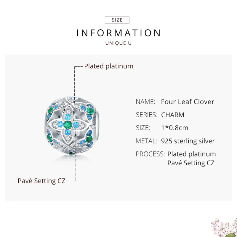 (image for) Pandora Style Silver Charm, Shamrock - BSC115 - View 6