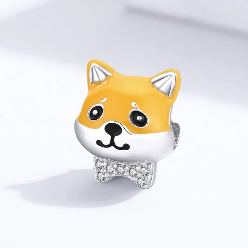 (image for) Pandora Style Silver Charm, Shiba Inu, Orange Enamel - BSC188 - View 3