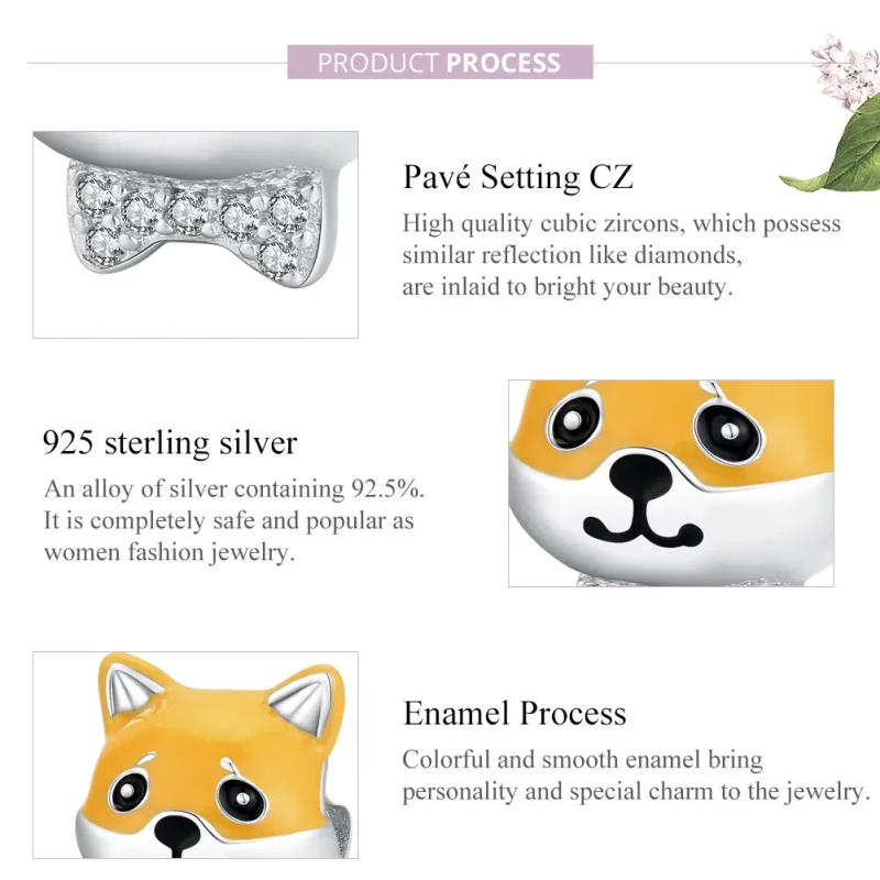 (image for) Pandora Style Silver Charm, Shiba Inu, Orange Enamel - BSC188 - View 8