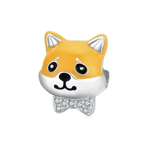 (image for) Pandora Style Silver Charm, Shiba Inu, Orange Enamel - BSC188