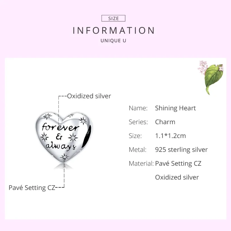 (image for) Pandora Style Silver Charm, Shining Heart - SCC1735 - View 7