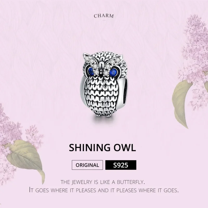 (image for) Pandora Style Silver Charm, Shining Owl - SCC1607 - View 6
