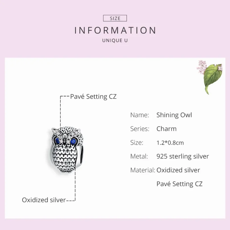 (image for) Pandora Style Silver Charm, Shining Owl - SCC1607 - View 7