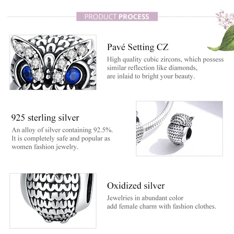 (image for) Pandora Style Silver Charm, Shining Owl - SCC1607 - View 8