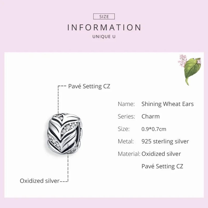 (image for) Pandora Style Silver Charm, Shining Wheat Ears - SCC1614 - View 7