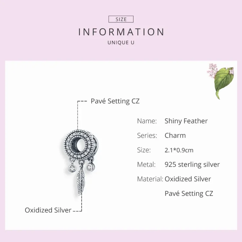 (image for) Pandora Style Silver Charm, Shiny Feather - SCC1550 - View 7