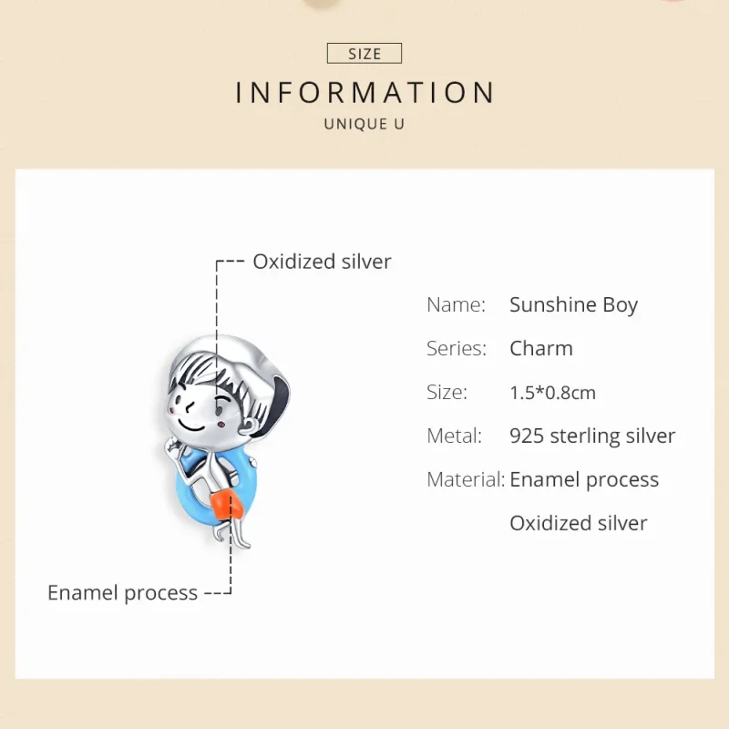 (image for) Pandora Style Silver Charm, Shunshine Baby Boy, Multicolor Enamel - SCC1526 - View 6