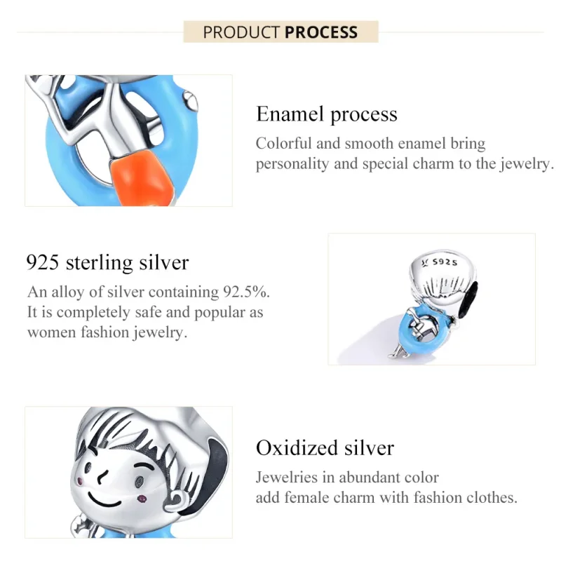 (image for) Pandora Style Silver Charm, Shunshine Baby Boy, Multicolor Enamel - SCC1526 - View 7