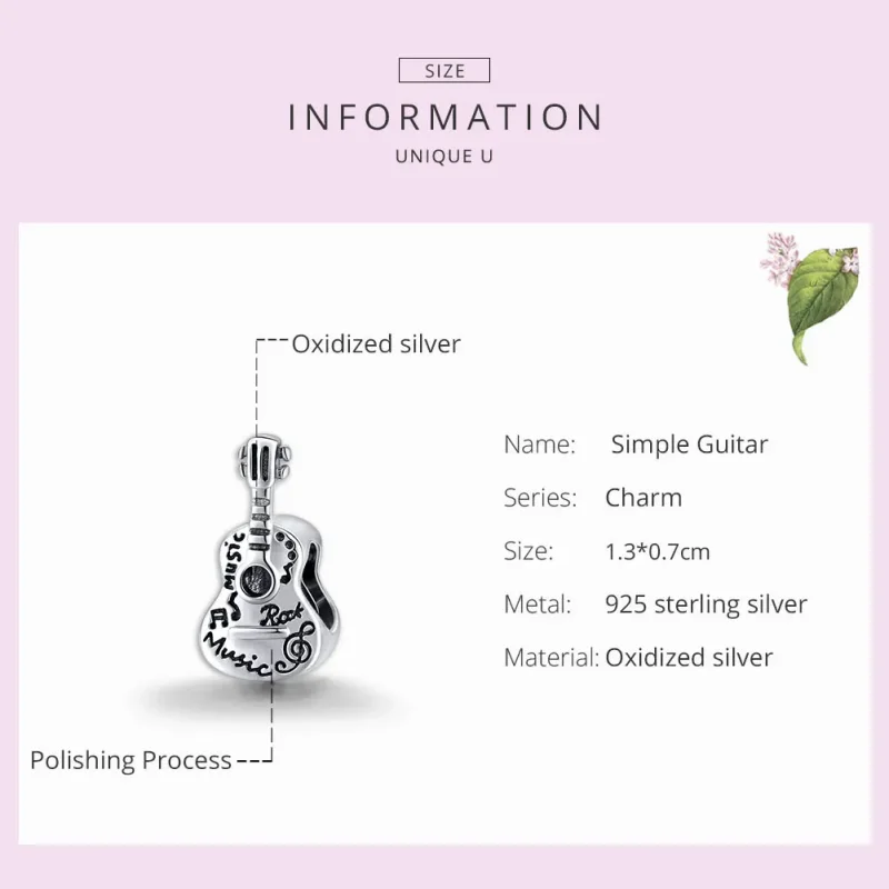 (image for) Pandora Style Silver Charm, Simple Guitar - SCC1708 - View 7
