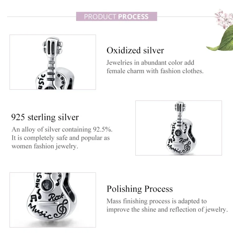 (image for) Pandora Style Silver Charm, Simple Guitar - SCC1708 - View 8