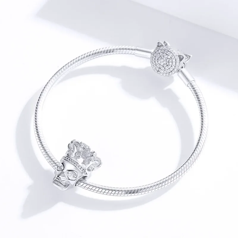 (image for) Pandora Style Silver Charm, Skull With Crown - SCC1361 - View 2