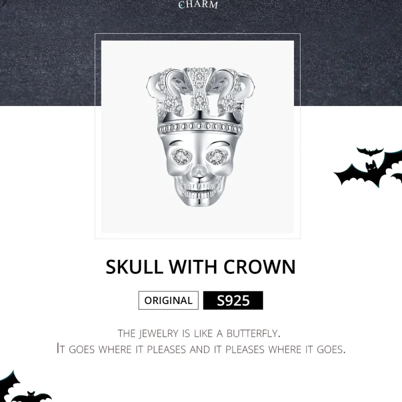 (image for) Pandora Style Silver Charm, Skull With Crown - SCC1361 - View 5