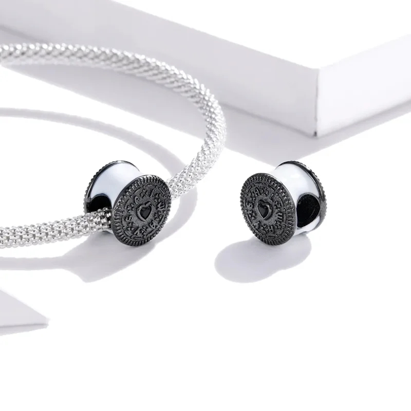 (image for) Pandora Style Silver Charm, Sndwich Biscuit, Black Enamel - BSC352 - View 4