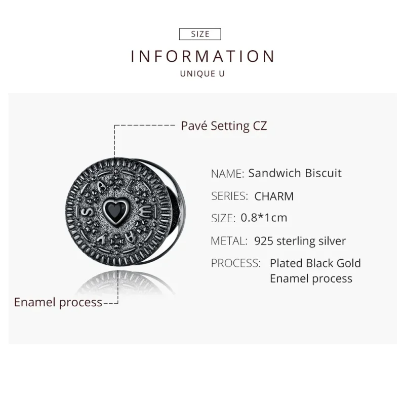 (image for) Pandora Style Silver Charm, Sndwich Biscuit, Black Enamel - BSC352 - View 8