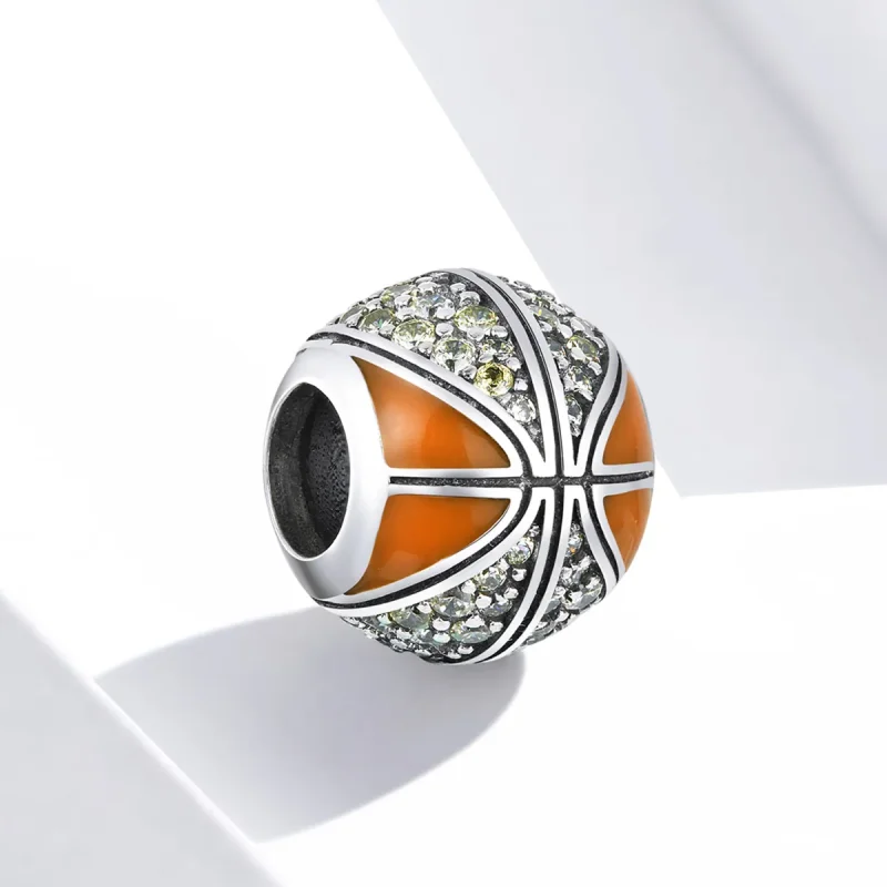 (image for) Pandora Style Silver Charm, Spirit of Basketball, Orange Enamel - SCC1506 - View 2