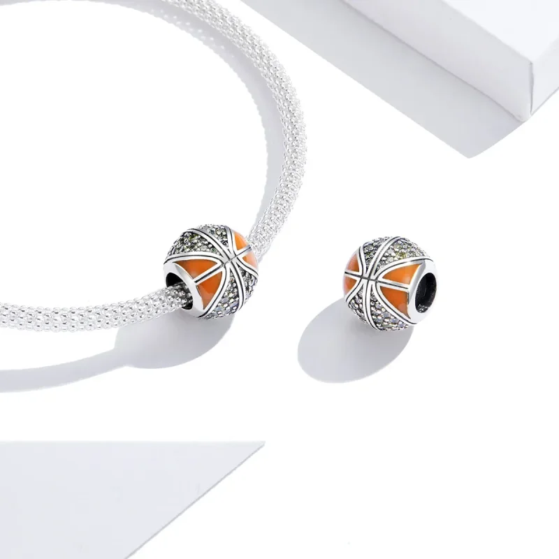 (image for) Pandora Style Silver Charm, Spirit of Basketball, Orange Enamel - SCC1506 - View 3