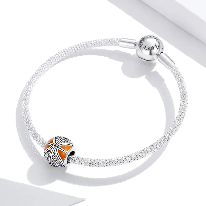 (image for) Pandora Style Silver Charm, Spirit of Basketball, Orange Enamel - SCC1506 - View 4