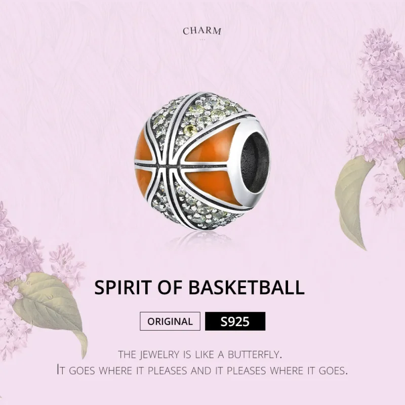 (image for) Pandora Style Silver Charm, Spirit of Basketball, Orange Enamel - SCC1506 - View 6