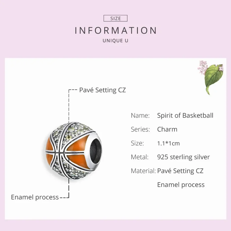 (image for) Pandora Style Silver Charm, Spirit of Basketball, Orange Enamel - SCC1506 - View 7