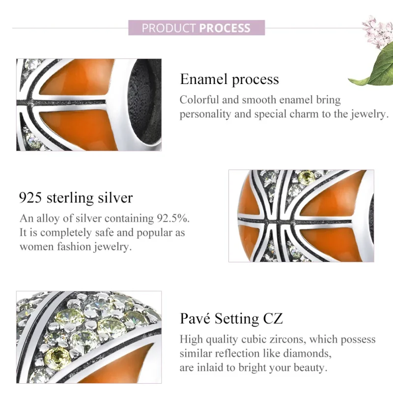 (image for) Pandora Style Silver Charm, Spirit of Basketball, Orange Enamel - SCC1506 - View 8