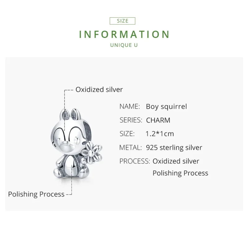 (image for) Pandora Style Silver Charm, Squirrel Boy - SCC1868 - View 7