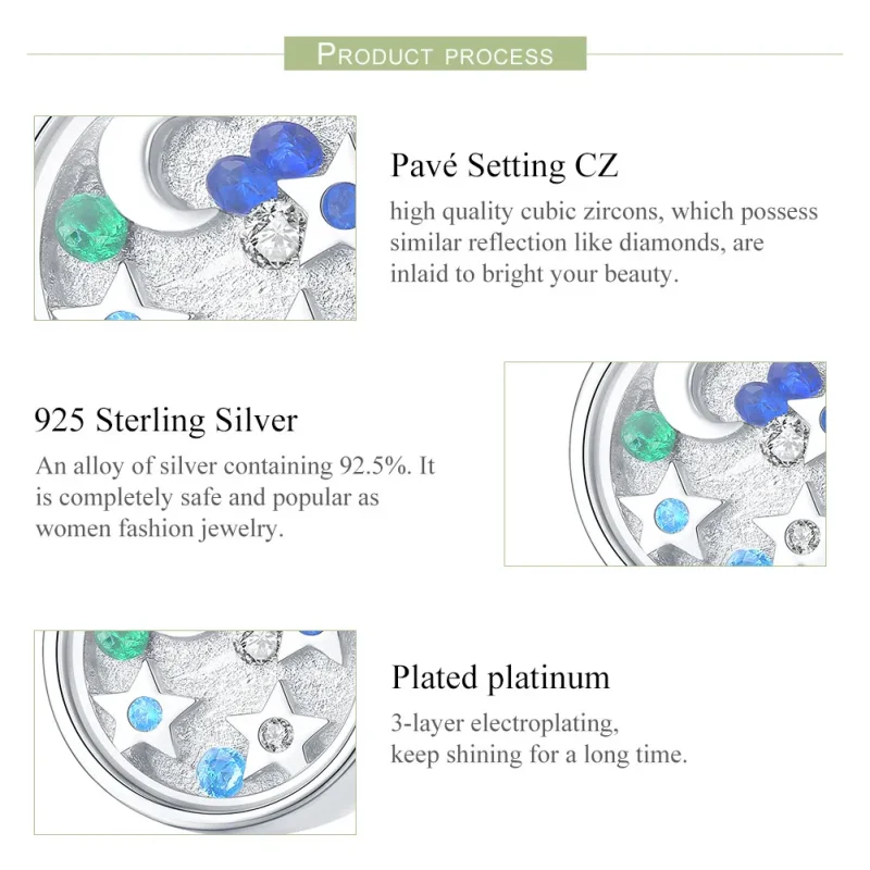 (image for) Pandora Style Silver Charm, Starry Sky - BSC042 - View 7