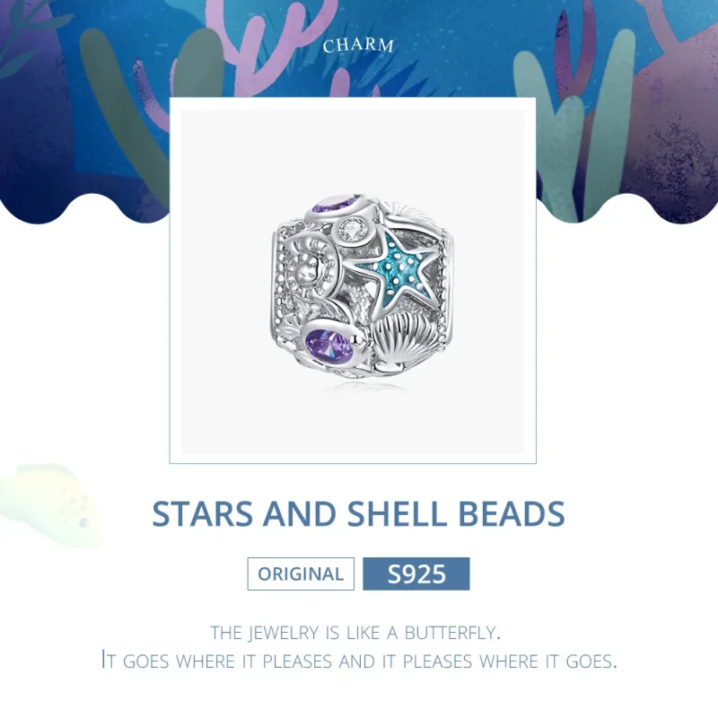 (image for) Pandora Style Silver Charm, Stars and Shell, Multicolor Enamel - SCC1805 - View 6