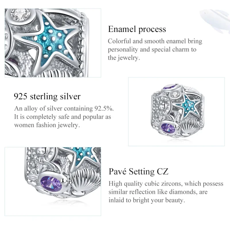(image for) Pandora Style Silver Charm, Stars and Shell, Multicolor Enamel - SCC1805 - View 7
