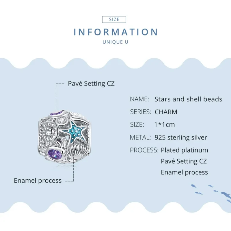 (image for) Pandora Style Silver Charm, Stars and Shell, Multicolor Enamel - SCC1805 - View 8