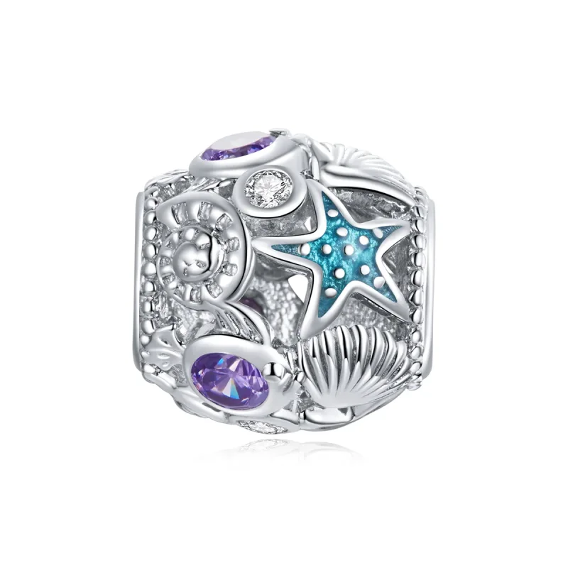 (image for) Pandora Style Silver Charm, Stars and Shell, Multicolor Enamel - SCC1805 - Product Image
