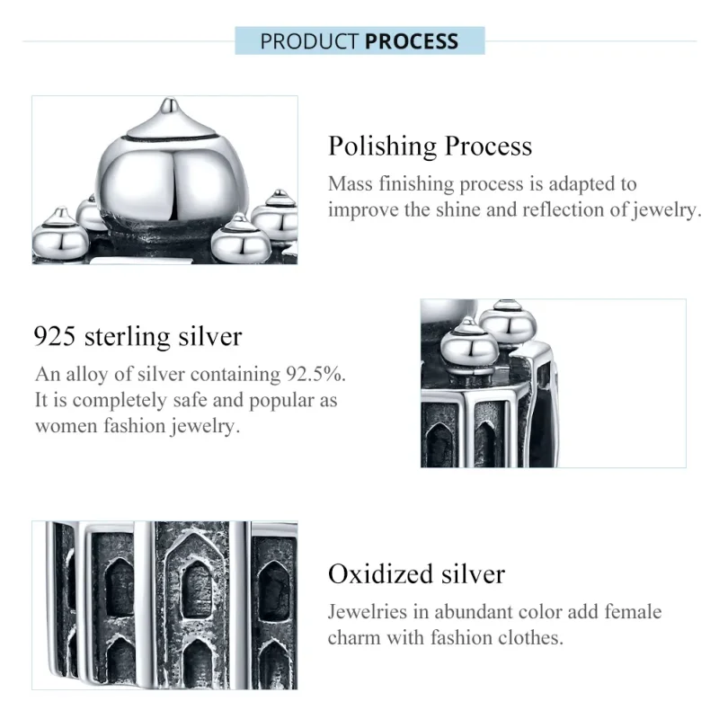 (image for) Pandora Style Silver Charm, State Charm Taj Mahal - SCC1542 - View 7