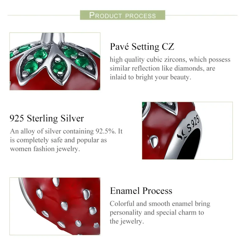 (image for) Pandora Style Silver Charm, Strawberry, Multicolor Enamel - SCC369 - View 6