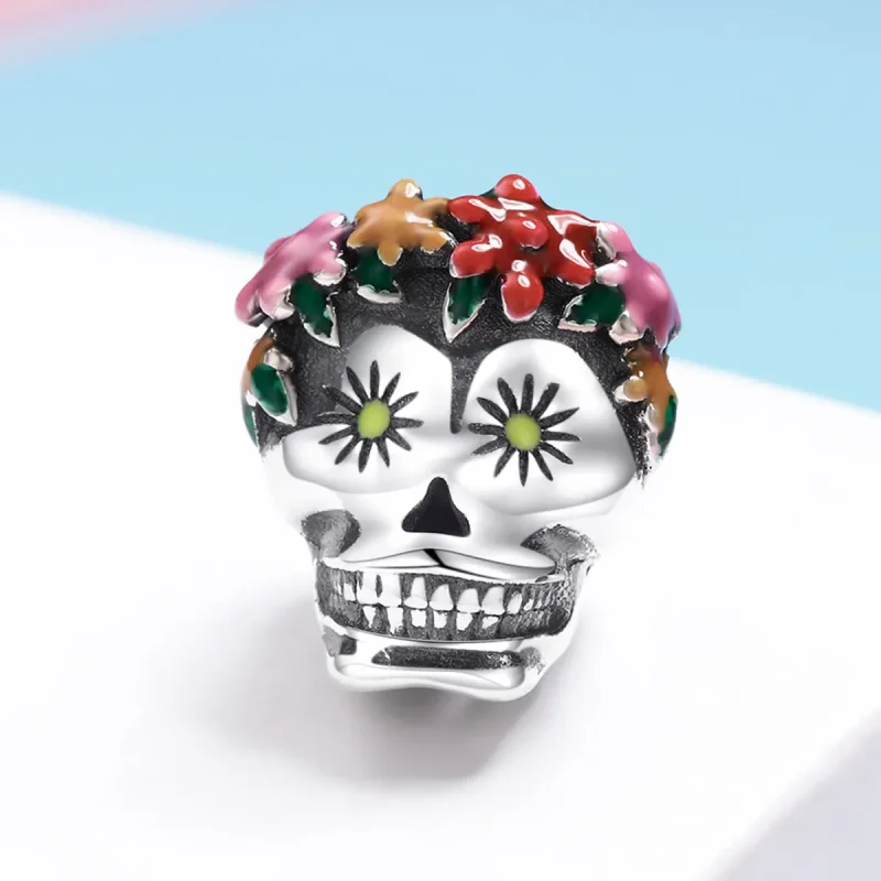 (image for) Pandora Style Silver Charm, Sugar Skull, Multicolor Enamel - SCC888 - View 2