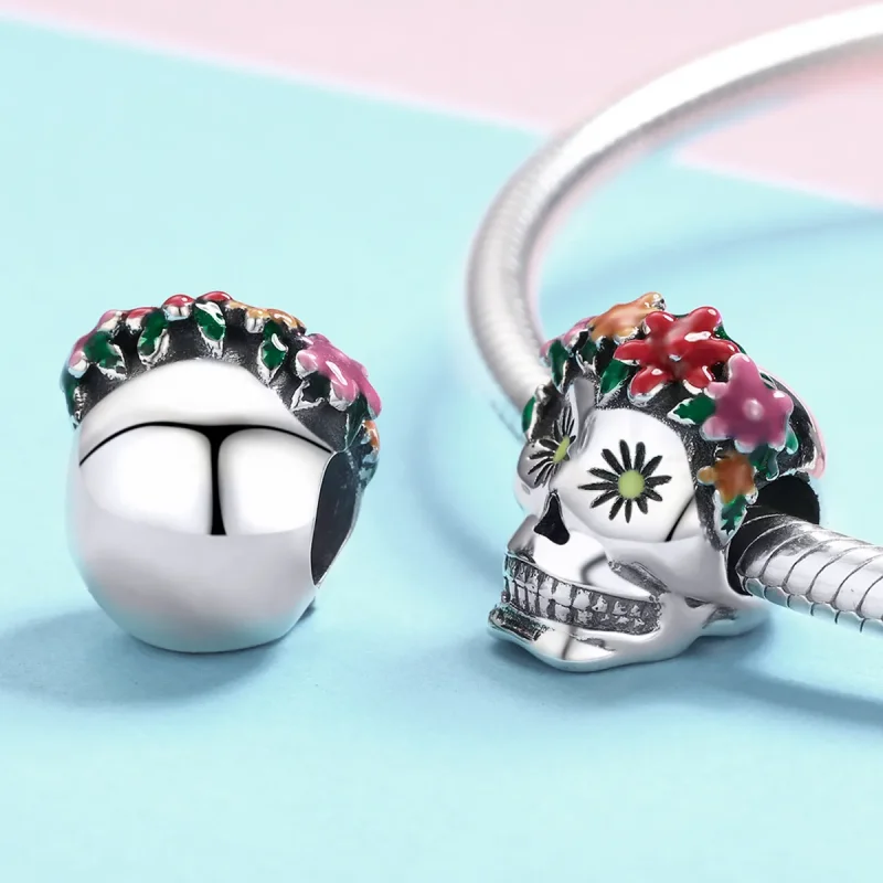 (image for) Pandora Style Silver Charm, Sugar Skull, Multicolor Enamel - SCC888 - View 3