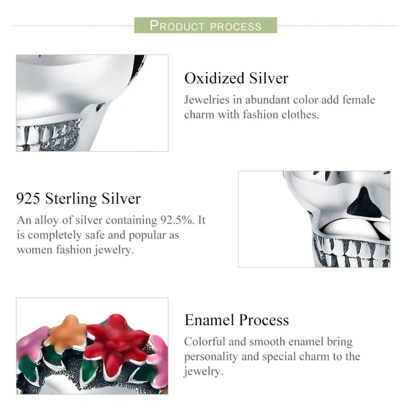 (image for) Pandora Style Silver Charm, Sugar Skull, Multicolor Enamel - SCC888 - View 7