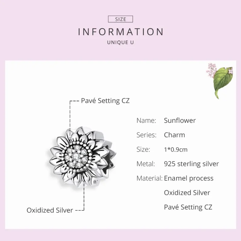 (image for) Pandora Style Silver Charm, Sunflower, Enamel - SCC1507 - View 7