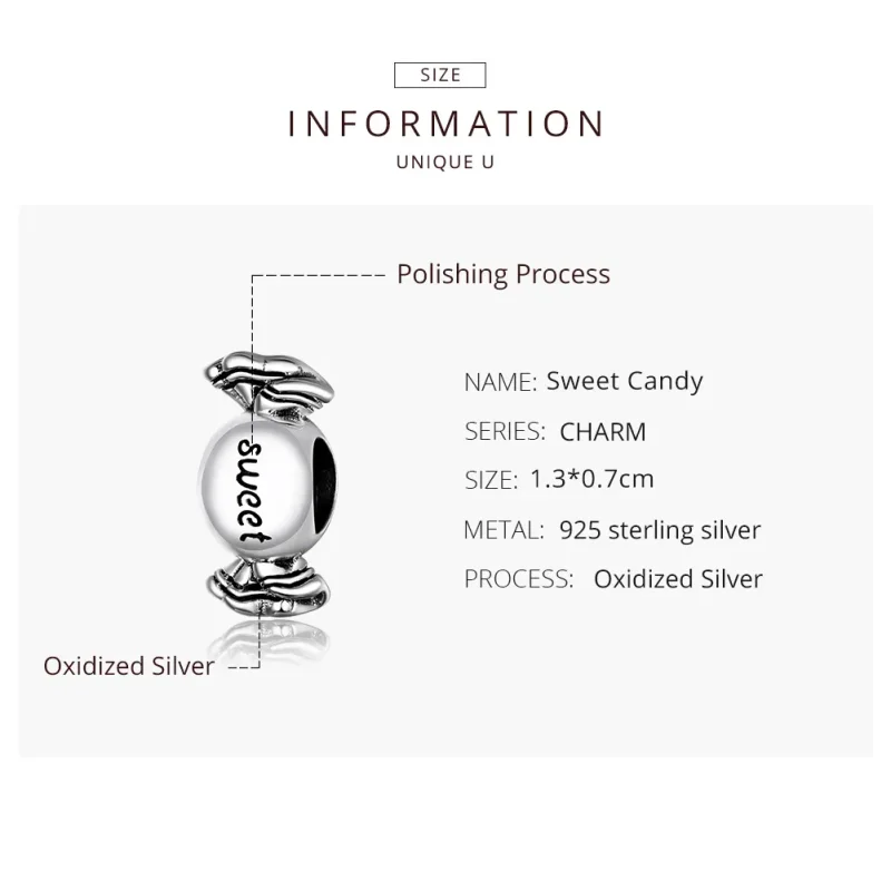 (image for) Pandora Style Silver Charm, Sweet Candy - BSC353 - View 8