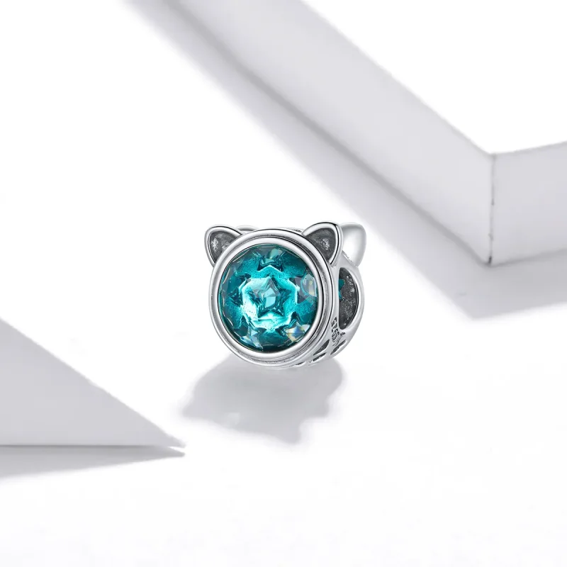 (image for) Pandora Style Silver Charm, Teal Cat - SCC1800 - View 2