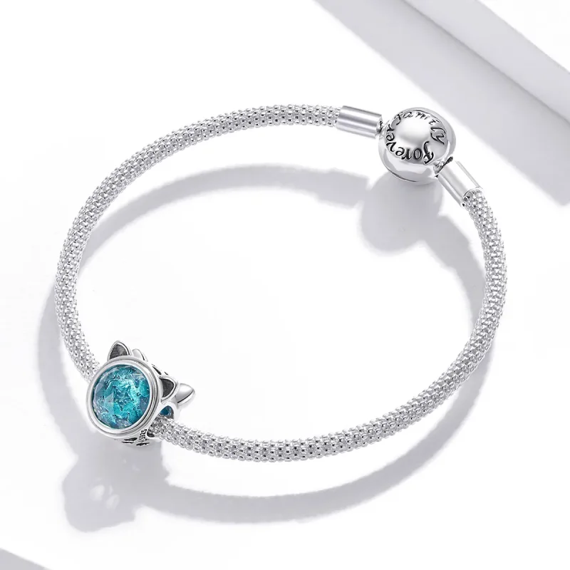 (image for) Pandora Style Silver Charm, Teal Cat - SCC1800 - View 3