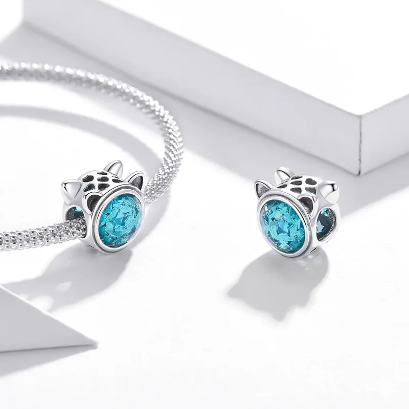 (image for) Pandora Style Silver Charm, Teal Cat - SCC1800 - View 4