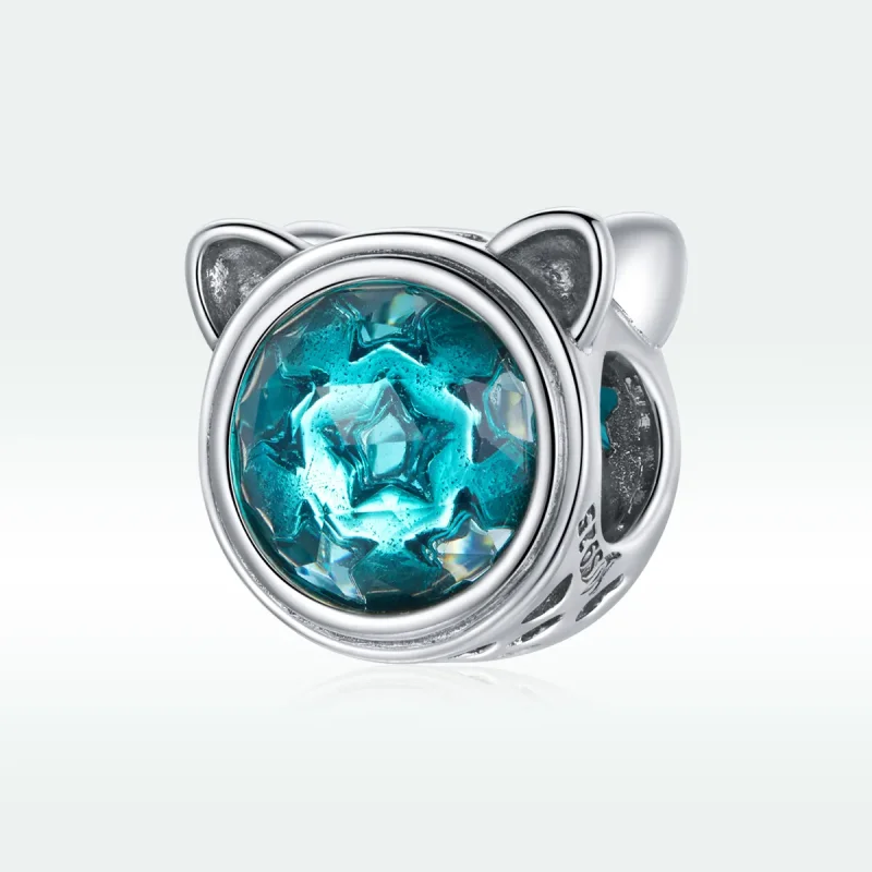 (image for) Pandora Style Silver Charm, Teal Cat - SCC1800 - View 5