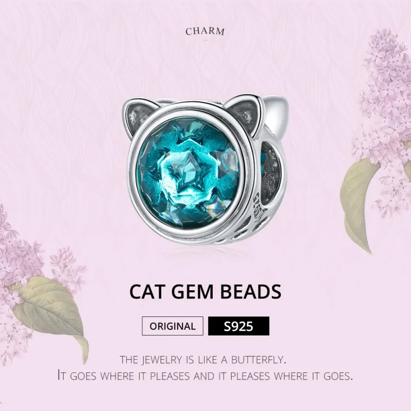 (image for) Pandora Style Silver Charm, Teal Cat - SCC1800 - View 6